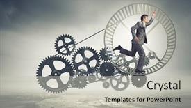  Presentation with running hours - Beautiful presentation theme featuring esclave - young businessman in suit running backdrop and a  colored foreground