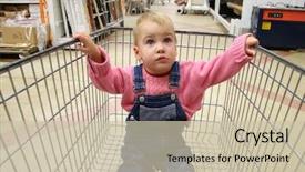  Presentation with abused baby - Audience pleasing slide deck consisting of buy shoping - baby in shop carriage backdrop and a soft green colored foreground