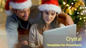  Presentation with gifts - Theme with eshopping - couple buying christmas gifts online background and a tawny brown colored foreground