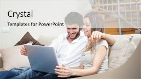  Presentation with notebook - Audience pleasing presentation design consisting of eshopping - couple using a notebook while backdrop and a white colored foreground