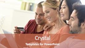  Presentation with online shopping - Slide deck featuring eshopping - group of friends using laptop background and a red colored foreground