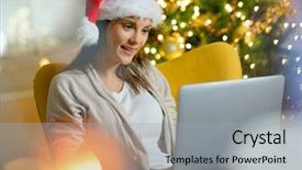  Presentation with sexy santa woman red - Amazing theme having eshopping - woman with santa hat buying backdrop and a light gray colored foreground