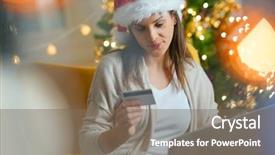  Presentation with hat - Amazing presentation theme having eshopping - woman with santa hat buying backdrop and a gray colored foreground