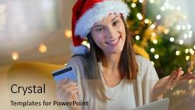  Presentation with sexy santa woman red - Cool new slides with eshopping - woman with santa hat buying backdrop and a coral colored foreground