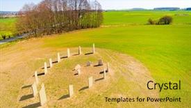  Presentation with esoteric - Theme enhanced with druid - aerial view of ancient esoteric background and a yellow colored foreground