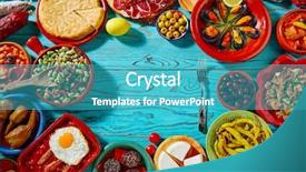  Presentation with tapas - Slide set featuring espagna - tapas from spain mix background and a teal colored foreground