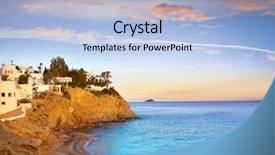  Presentation with beautiful spanish landscape costa blanca - Audience pleasing PPT theme consisting of esparrello beach playa in villajoyosa backdrop and a light blue colored foreground