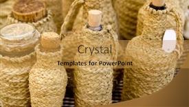  Presentation with bottles - Presentation design featuring esparto-handcrafts-covering-glass-bottles background and a gold colored foreground
