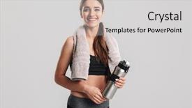  Presentation with water bottle - Slide deck featuring esport - healthy young sportswoman wearing tracksuit background and a light gray colored foreground