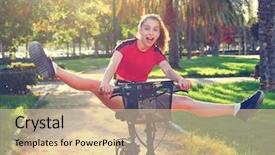  Presentation with bike - Audience pleasing presentation design consisting of esports - acrobatic girl riding e-bike backdrop and a lemonade colored foreground