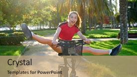  Presentation with bike - Presentation consisting of esports - acrobatic girl riding e-bike background and a coral colored foreground