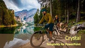  Presentation with mountain bike - Presentation theme enhanced with esports - couple cycling on electric bike background and a tawny brown colored foreground