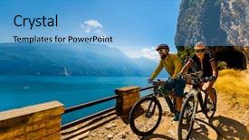  Presentation with woman sport - Amazing presentation design having esports - cycling woman and man riding backdrop and a light blue colored foreground