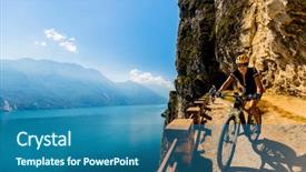  Presentation with cycling - Beautiful slide set featuring esports - cycling woman and man riding backdrop and a ocean colored foreground