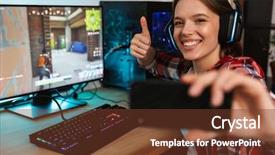  Presentation with selfie - PPT theme consisting of esports - excited girl gamer sitting background and a tawny brown colored foreground