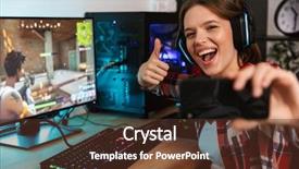  Presentation with selfie - Colorful PPT theme enhanced with esports - excited girl gamer sitting backdrop and a tawny brown colored foreground