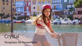  Presentation with mediterranean - Audience pleasing slide set consisting of esports - girl riding a foldable e-bike backdrop and a coral colored foreground
