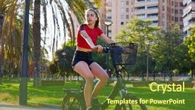  Presentation with bike - Presentation featuring esports - girl riding e-bike background and a tawny brown colored foreground