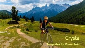  Presentation with mountain bike - Presentation theme enhanced with esports - woman cycling on electric bike background and a tawny brown colored foreground