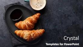  Presentation with breakfast - PPT theme consisting of espresso-coffee-and-croissants background and a dark gray colored foreground