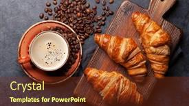  Presentation with breakfast - PPT theme consisting of espresso-coffee-and-croissants background and a tawny brown colored foreground