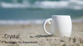 Presentation with ocean waves - Presentation theme having espresso coffee in white cup with ocean waves beach and seascape shallow dof background and a light gray colored foreground