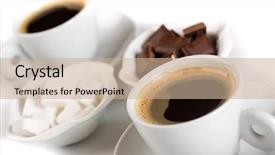  Presentation with coffee chocolate - Beautiful PPT theme featuring espresso coffee with sugarcubes and chocolate on white background backdrop and a coral colored foreground