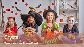  Presentation with kids candy - Theme featuring esqueleto - happy brother and three sisters background and a coral colored foreground