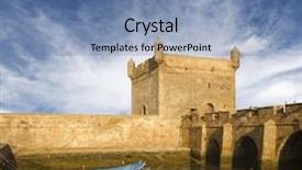  Presentation with fishing boats - Presentation theme having essaouira port with blue fishing boats and the fortress of castelo real of mogador morocco unesco world heritage site background and a teal colored foreground