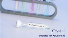  Presentation with test tube laboratory - Presentation design consisting of essential-aroma-oil-in-test background and a sky blue colored foreground