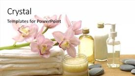  Presentation with oils - Amazing slide deck having essential body massage oils in bottles for body care backdrop and a pink colored foreground