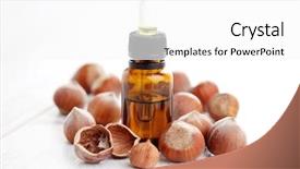  Presentation with essential oil - Audience pleasing PPT theme consisting of essential oil and hazelnuts - health backdrop and a white colored foreground