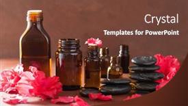  Presentation with azalea - Amazing PPT theme having essential-oil-azalea-flowers-black backdrop and a tawny brown colored foreground