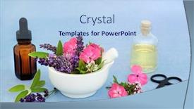  Presentation with aromatherapy oil - Presentation design consisting of essential-oil-preparation-for-use background and a light blue colored foreground