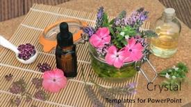 Presentation with aromatherapy oil - Cool new PPT theme with essential-oil-preparation-for-use backdrop and a coral colored foreground