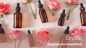  Presentation with oils - Amazing presentation having hygiene medical herbal spa - essential oils in bottles rose backdrop and a coral colored foreground