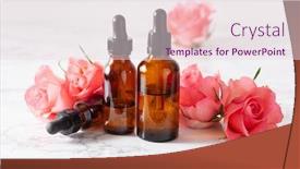  Presentation with aromatherapy - Presentation theme having essential oils in bottles rose flowers alternative medicine aromatherapy background and a lemonade colored foreground