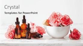  Presentation with alternative medicine - Slide set enhanced with essential-oils-in-bottles-rose background and a white colored foreground
