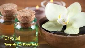  Presentation with oils - Colorful PPT theme enhanced with cosmetics saunas spa - essential oils backdrop and a tawny brown colored foreground