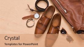  Presentation with fashion accessories - Slide set enhanced with business essentials - men's fashion clothing and accessories-wooden background and a coral colored foreground