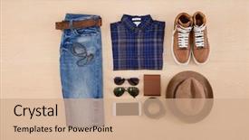  Presentation with fashion accessories - Cool new slides with business essentials - men's mans fashion and accessories-wooden backdrop and a coral colored foreground