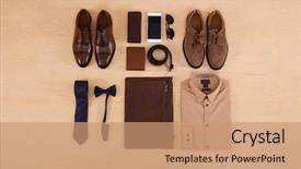  Presentation with fashion accessories - Presentation theme having business essentials - men's mans fashion and accessories-wooden background and a coral colored foreground