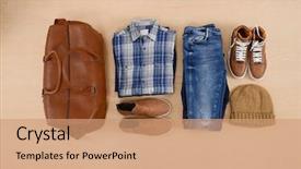  Presentation with fashion accessories - PPT theme featuring business essentials - men's mans fashion and accessories-wooden background and a coral colored foreground