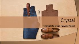  Presentation with clothing - Amazing slide deck having business essentials - set of casual men's outfit backdrop and a coral colored foreground