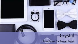  Presentation with fashion - Presentation design enhanced with essentials fashion man objects background and a light blue colored foreground