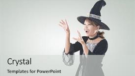  Presentation with magic leap - PPT layouts enhanced with est mago - asian witch woman using magic background and a light gray colored foreground