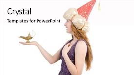  Presentation with smoking magic lamp - PPT layouts with est mago - pretty girl holding magic lamp background and a  colored foreground