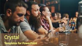  Presentation with man watching woman preparing vegetables - Amazing slides having establishment - bearded man in crowded bar backdrop and a tawny brown colored foreground