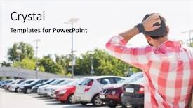  Presentation with rear view mirror - Presentation theme enhanced with estacion - rear view of man background and a sky blue colored foreground