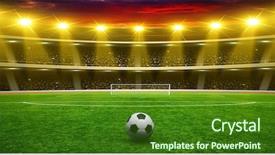  Presentation with green soccer field sport - PPT theme consisting of estadio - soccer ball on green stadium background and a forest green colored foreground